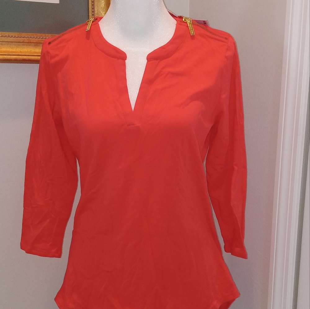 Michael KORS Women's Coral Red V-Neck Top